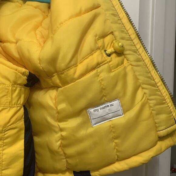 OshKosh Blue 6-9M 2-Piece Snowsuit Set Jacket & Bibs Yellow Navy Rare Size - Picture 5 of 14